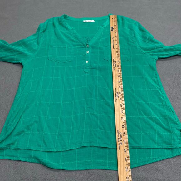 Carve Designs Half Button Down Roll Sleeve Casual Shirt Womens XL Green Sheer - Picture 11 of 14